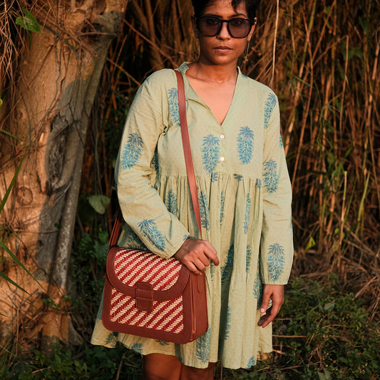 Ladies Sling Bag - Red & Biege