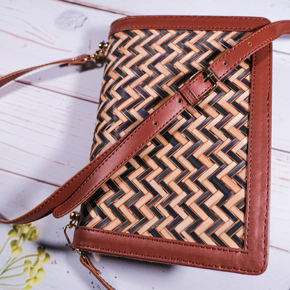 Chevron Ladies Sling Bag - Black & Biege