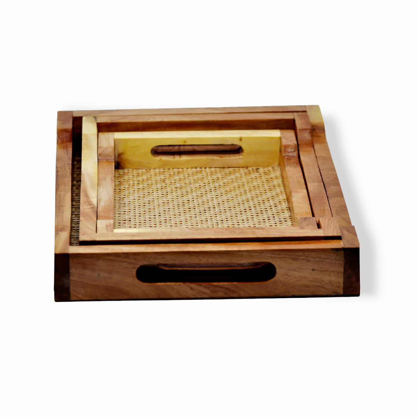 Decorative Wood & Bamboo Trays - Set of 3